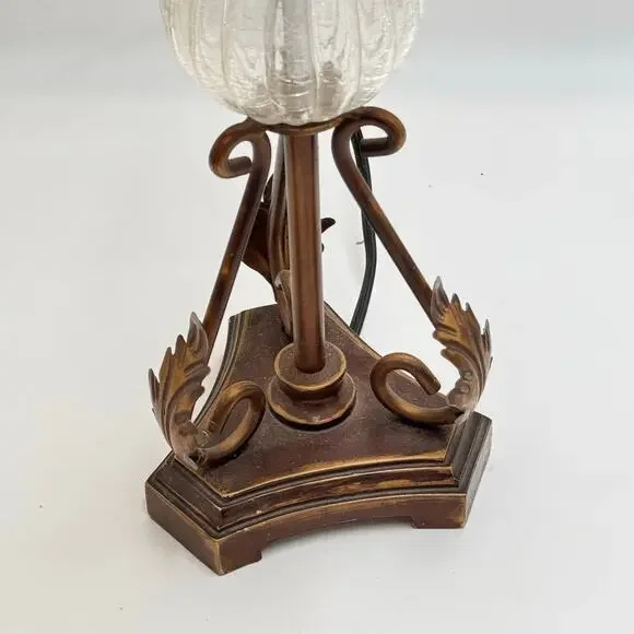 Vintage Style Bronze Accent Lamp Ribbed Glass Hollywood Regency No Shade